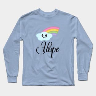 Hope with Kawaii Cute Rainbow Cloud in Blue Long Sleeve T-Shirt